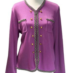 NWOT Misook Purple Knit Blazer Jacket Gold Button Trim Front Zip Sz M